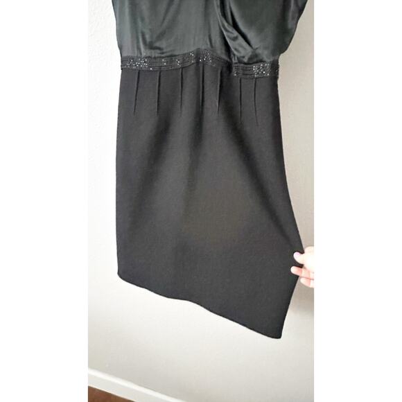 Carmen Marc Valvo Silk & Wool Beaded Black Cocktail Dress women’s size 14 - Picture 5 of 15